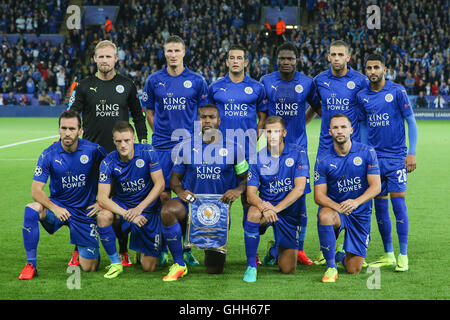 Leicester, Royaume-Uni. 27 Sep, 2016. Groupe de l'équipe de Leicester City line-up Football/soccer : (L-R) Haut Kasper Schmeichel, Robert Huth, Luis Hernandez, Daniel Amartey, Islam Slimani, Riyad Mahrez, Bas (L-R) Christian Fuchs, Jamie Vardy, Wes Morgan, Marc Albrighton et Daniel Drinkwater de Leicester City pendant la phase de groupes de la Ligue des Champions match entre Leicester City et le FC Porto à King Power Stadium à Leicester, Angleterre . Credit : AFLO/Alamy Live News Banque D'Images