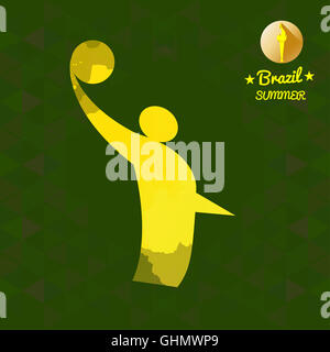 Sport d'été Brésil carte avec un joueur de volley abstrait jaune. Vector image numérique Banque D'Images