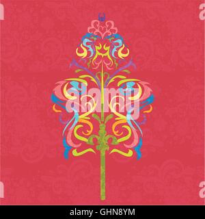 L'art floral traditionnel wayang motif décoratif pleine couleur Illustration de Vecteur