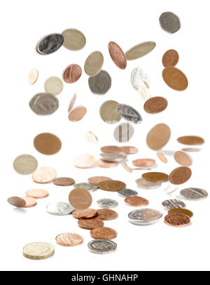 Pièces sterling chute Banque D'Images
