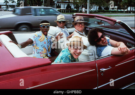 Die Rache der/Supertrottel Eierköpfe II Die Wormser (ANDREW CASSESE), Lamar (LARRY B. SCOTT), Lewis (ROBERT CARRADINE), Pointdexter (TIMOTHY BUSFIELD) und Booger (CURTIS ARMSTRONG) - Foto vlnr. - Mitglieder der legendären sollen, Lambada-Studentengruppe als Vertreter der zum Jahrestreffen Collèges une Studentenverbindungen nach Fort Lauderdale fahren. Regie : Joe Roth aka. La revanche des nerds : Nerds in Paradise Banque D'Images