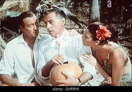 Die kleine hütte Um Sir Philip (STEWART GRANGER) auf die Sprünge zu helfen, behauptet Henry (David Niven) wahrheitswidrig, dass er seit Jahren ein Verhältnis mit Lady Susan hat (AVA GARDNER). Sir Philip reagiert zunächst doch ganz anders als erwartet ... Regie : Mark Robson aka. La petite hutte Banque D'Images