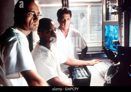 LAUTLOSE ÉCLOSION - Killer - In der kalifornischen Klein-Stadt Cedar Creek bricht eine tödliche plaies aus. Offensichtlich wurde ein Killervirus aus Afrika importiert. Ein Wettlauf mit der Zeit beginnt.... Bild : Casey Schuler (Kevin Spacey), Sam Daniels (Dustin Hoffman), le Major Sel (Cuba Gooding JR.) Régie : Wolfgang Petersen aka. Déclenchement Banque D'Images