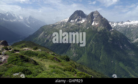 Aiguilles Rouges vu depuis l'Aiguillette des Possettes (NR) Col de Balme, Chamonix Mont Blanc, Rhône-Alpes, Haute Savoie, France Banque D'Images