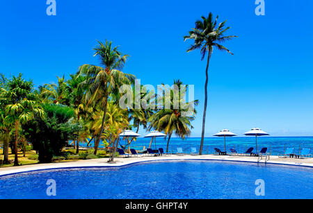 La piscine de l'hôtel Coco de Mer à Praslin Island, Seychelles Banque D'Images