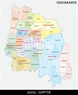 La carte administrative et politique de la ville indonésienne de Yogyakarta Illustration de Vecteur