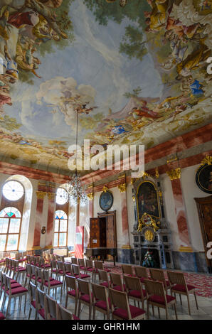 Geras : abbaye Monastère Geras, le plafond est décoré d'une fresque de Paul Troger illustrant la multiplication miraculeuse de pain Banque D'Images