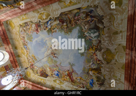 Geras : abbaye Monastère Geras, le plafond est décoré d'une fresque de Paul Troger illustrant la multiplication miraculeuse de pain Banque D'Images