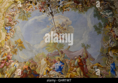 Geras : abbaye Monastère Geras, le plafond est décoré d'une fresque de Paul Troger illustrant la multiplication miraculeuse de pain Banque D'Images