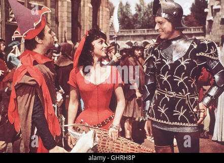 DER GLÖCKNER VON NOTRE-DAME - Der galante Capitaine Phoebus de Chateaupers (JEAN DANET,r), die die Zigeunerin verhindert Esmeralda (Gina Lollobrigida) entführt wird... Regie : Jean Delannoy aka. Notre-Dame de Paris Banque D'Images