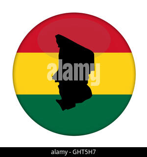 Carte du Tchad sur un bouton drapeau Rastafari, fond blanc. Banque D'Images