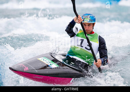 Rio de Janeiro, Brésil. Le 10 août 2016. SLALOM en canoë - kayak (K1) les hommes à la demi-finale des Jeux Olympiques d'été de 2016 à Rio de Janeiro. Mike Dawson (NZL) © Petr Toman/World Sports Images Banque D'Images