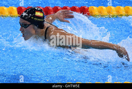 Rio de Janeiro, Brésil. 10 août, 2016. Mireia Belmonte Garcia de l'Espagne est en concurrence au cours de la women's 200m papillon finale de natation au Jeux Olympiques de Rio 2016 à Rio de Janeiro, Brésil, le 10 août 2016. Mireia Belmonte Garcia a remporté la médaille d'or avec 2 minutes 4,85 secondes. Credit : Han Yuqing/Xinhua/Alamy Live News Banque D'Images