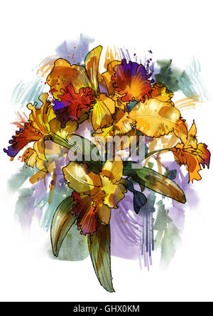 Résumé des fleurs sur fond blanc.digital painting Banque D'Images