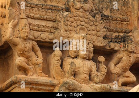 Figures sculptées dans Brihadeshwara Temple, Tanjavur,Tamil Nadu, Inde Banque D'Images