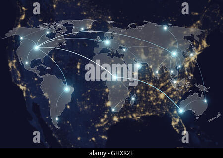 Technologie de connexion réseau - concept de partenariat connexion réseau et carte du monde. Éléments de cette image fournie par la NASA Banque D'Images