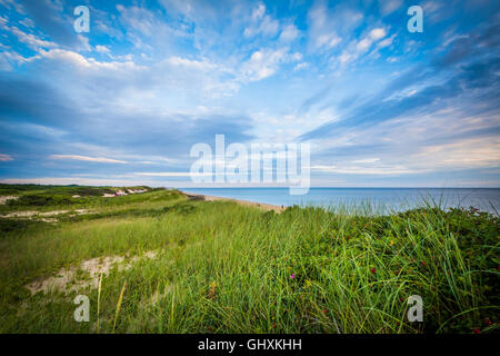 Dunes de sable et vue de Herring Cove Beach, dans la Province Lands at Cape Cod National Seashore, Massachusetts. Banque D'Images