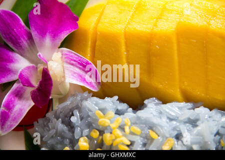 Mangue et riz gluant en Thaïlande. Banque D'Images