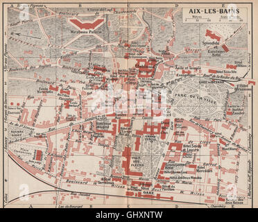 AIX-LES-BAINS. Plan Plan de la ville ville vintage. Savoie, 1920 Banque D'Images