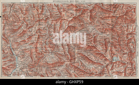 BRIANÇONNAIS QUEYRAS MONT-VISO. Plan Carte vintage. Massif des Écrins. Hautes-Alpes, 1920 Banque D'Images