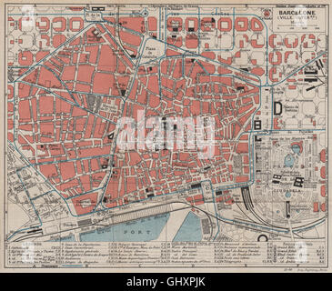 Barcelone. Centre-ville. Vintage map de ville plan. Espagne (Catalogne) 1907 Banque D'Images