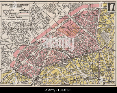 PARIS. 17e 17e XVIIe. Arrondissement. Batignolles-Monceau. Carte TARIDE, 1926 Banque D'Images