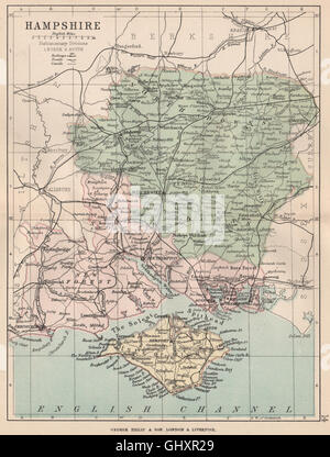 HAMPSHIRE : carte du comté d'antiquités. Les canaux des routes chemins de circonscriptions. PHILIP 1882 Banque D'Images