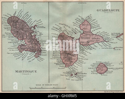 ANTILLES FRANÇAISES. Martinique Guadeloupe. French West Indies vintage map 1914 Banque D'Images