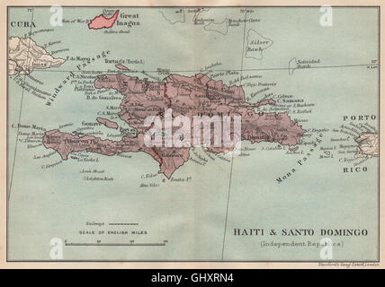 HISPANIOLA. Haïti et Santo Domingo (République dominicaine) Vintage map, 1914 Banque D'Images