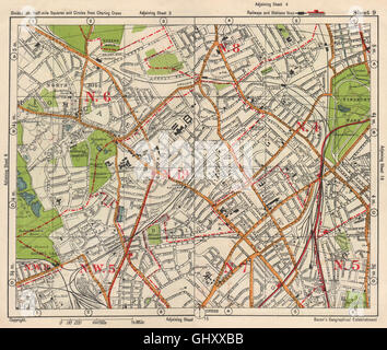 N DE LONDRES. Crouch End Highgate Holloway Gospel Oak de Finsbury Park. BACON, 1938 map Banque D'Images