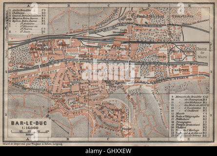 BAR-LE-DUC ville antique plan de ville de la ville. Carte de la Meuse. Carte BAEDEKER, 1909 Banque D'Images