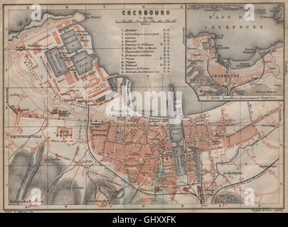 Ville de Cherbourg ville plan de la ville. Manche. Rade de Cherbourg, 1909 Carte du site Banque D'Images