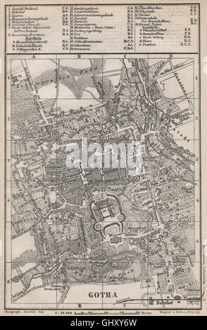 Ville Ville stadtplan gotha. La Thuringe. Schloss Friedenstein karte, 1886 Ancien site Banque D'Images