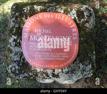 Plaque à Saint Michel de Montaigne, Pays de Bergerac, Dordogne, France Banque D'Images