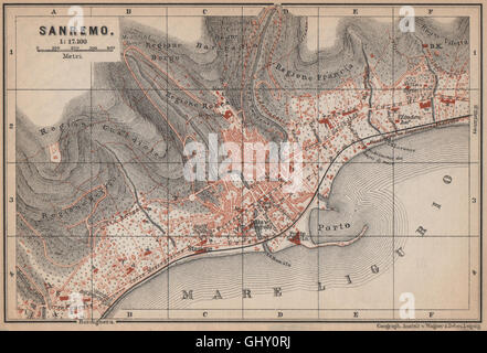 Plan de la ville ville de Sanremo piano urbanistico. San Remo. Italie mappa, 1895 Banque D'Images