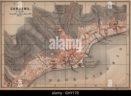 Plan de la ville ville de Sanremo piano urbanistico. San Remo. Italie mappa, 1899 Banque D'Images