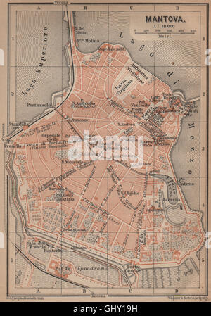 MANTOVA (Mantoue) ville antique piano urbanistico plan de ville. Italie mappa, 1899 Banque D'Images