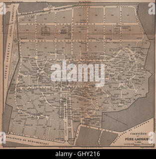 / Cimetière CIMETIÈRE DU PÈRE-LACHAISE plan au sol. Paris 20e, 1900 Carte du site Banque D'Images