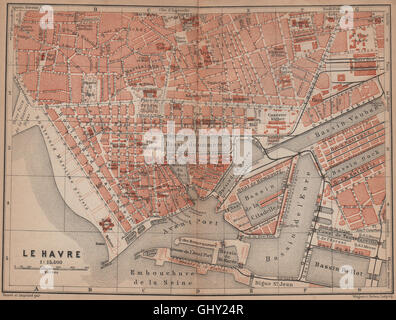 LE HAVRE ville antique plan de ville de la ville. Carte, plan 1900 Seine-Maritime Banque D'Images