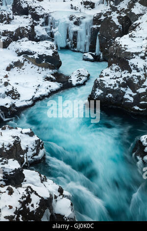 Hraunfossar Barnafoss, près de l'ouest de l'Islande Banque D'Images