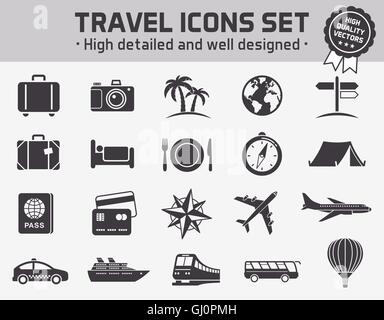 Collection de 20 icônes de haute qualité set de voyage tourisme ant Illustration de Vecteur