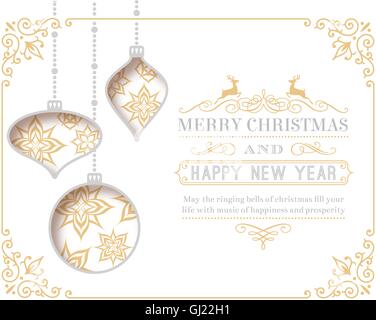 Une belle carte de vœux de Noël avec 3 découper des boules de noël décorées de flocons de neige Illustration de Vecteur