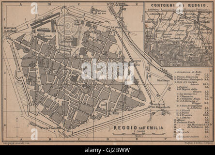 REGGIO nell'Emilia ville plan de la ville & alentours/contorni. Italie mappa, 1899 Banque D'Images