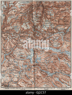 Topo Nasjonalpark JOTUNHEIMEN-map. La Norvège de kart. 1885 BAEDEKER, Banque D'Images