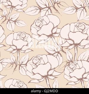 Floral rétro avec motif transparent roses dessinés à la main. Illustration de Vecteur