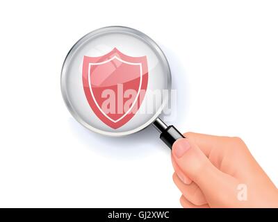 3D illustration de loupe sur l'icône en forme de bouclier Illustration de Vecteur