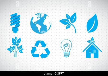 Illustration des icônes bleu écologique sur fond dottes vecto Illustration de Vecteur