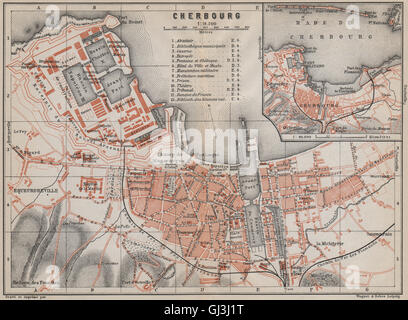 Ville de Cherbourg ville plan de la ville. Manche. Rade de Cherbourg, 1910 Carte du site Banque D'Images