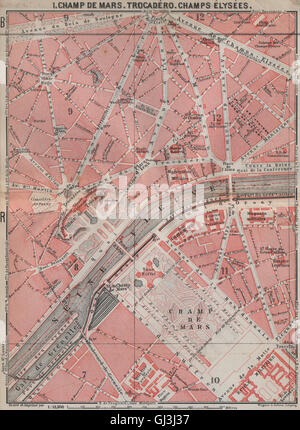 CHAMP DE MARS TROCADÉRO CHAMPS ÉLYSÉES town city plan. Paris 7e 8e 16e, 1910 map Banque D'Images