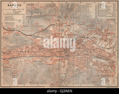 WUPPERTAL BARMEN / ville stadtplan ville antique. Allemagne karte, 1903 Ancien site Banque D'Images